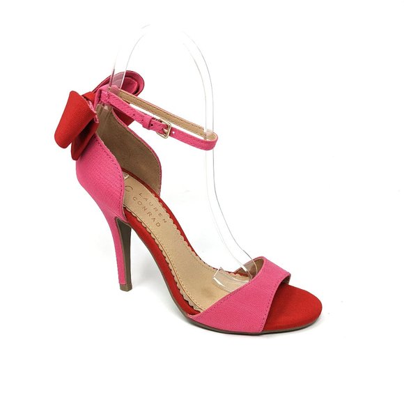 LC Lauren Conrad Romantic Pink Bow Valentine's Day Pumps Heels Open Toe - Picture 2 of 9